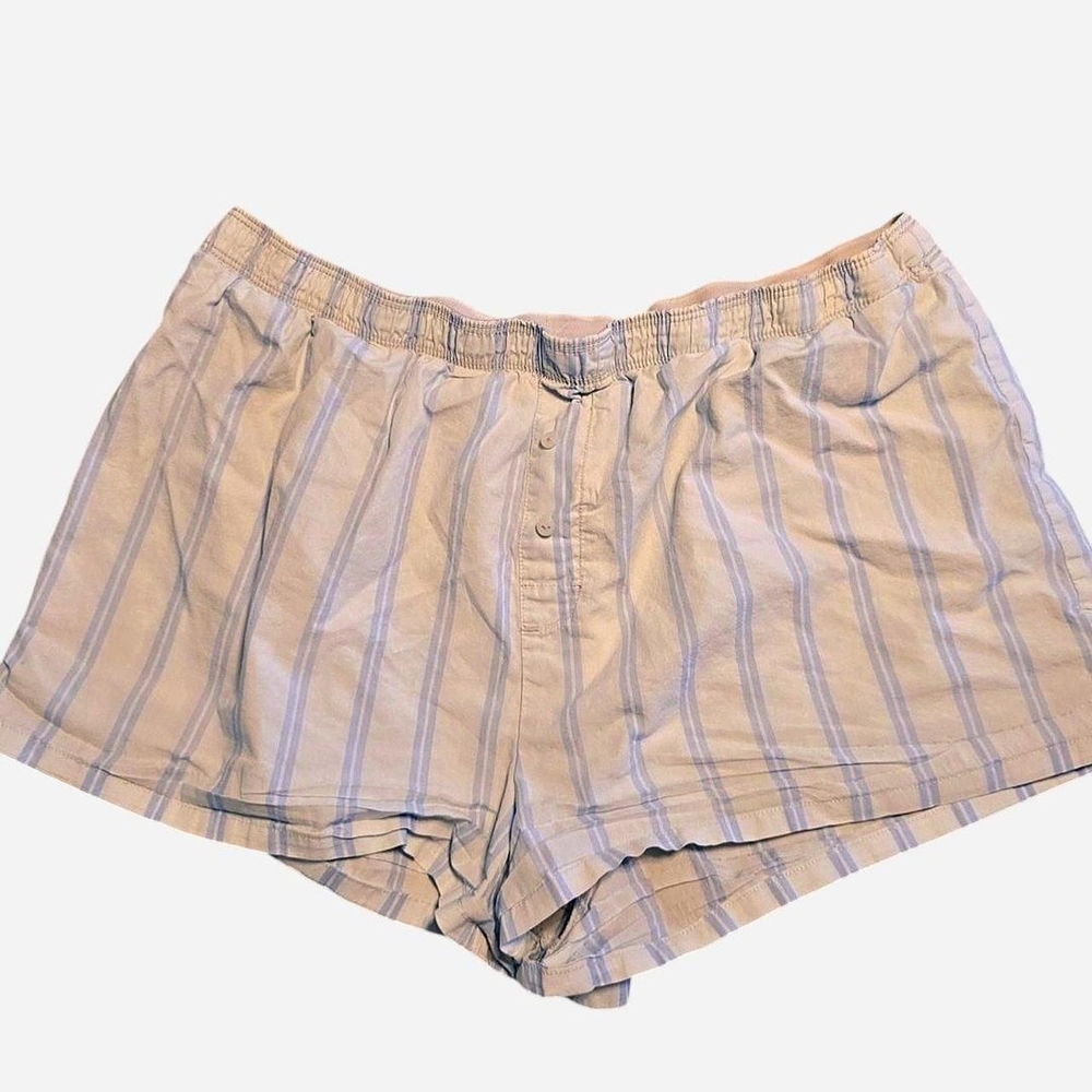 PINK Victoria's Secret Beige and Light Blue Striped Pajama Shorts